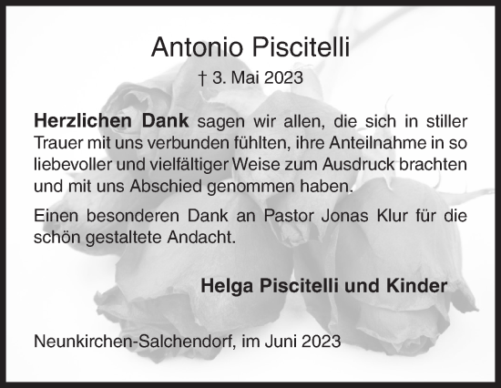 Traueranzeige von Antonio Piscitelli von Siegener Zeitung