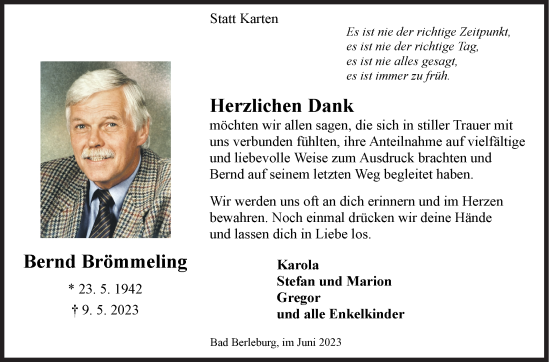 Traueranzeige von Bernd Brömmeling von Siegener Zeitung