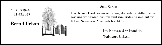 Traueranzeige von Bernd Urban von Siegener Zeitung
