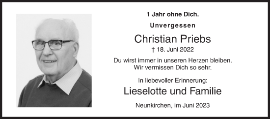Traueranzeige von Christian Priebs von Siegener Zeitung