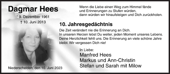 Traueranzeige von Dagmar Hees von Siegener Zeitung