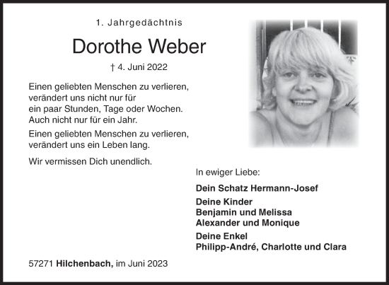 Traueranzeige von Dorothe Weber von Siegener Zeitung