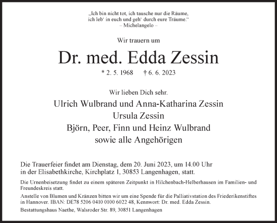 Traueranzeige von Edda Zessin von Siegener Zeitung