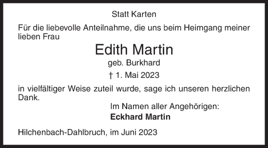 Traueranzeige von Edith Martin von Siegener Zeitung