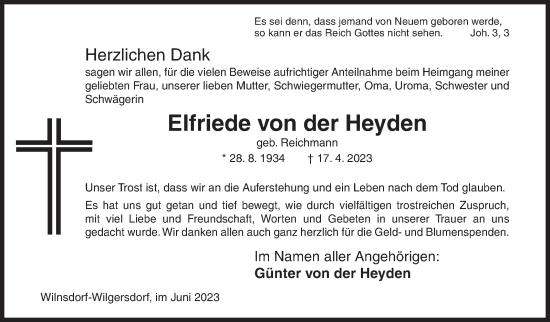 Traueranzeige von Elfriede von der Heyden von Siegener Zeitung