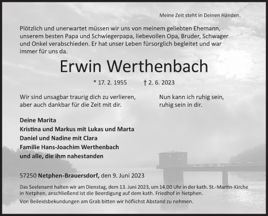 Traueranzeige von Erwin Werthenbach von Siegener Zeitung