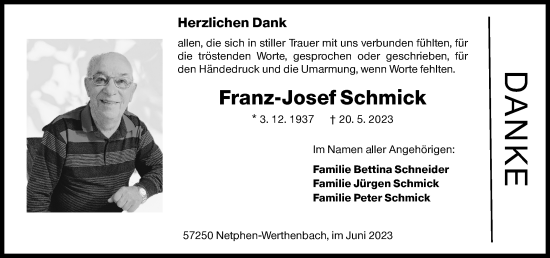 Traueranzeige von Franz-Josef Schmick von Siegener Zeitung