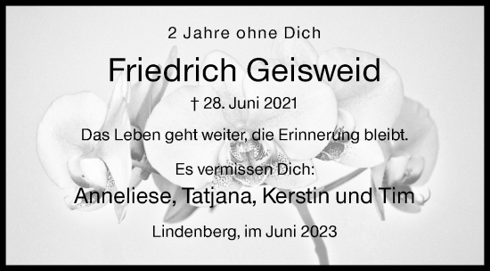 Traueranzeige von Friedrich Geisweid von Siegener Zeitung