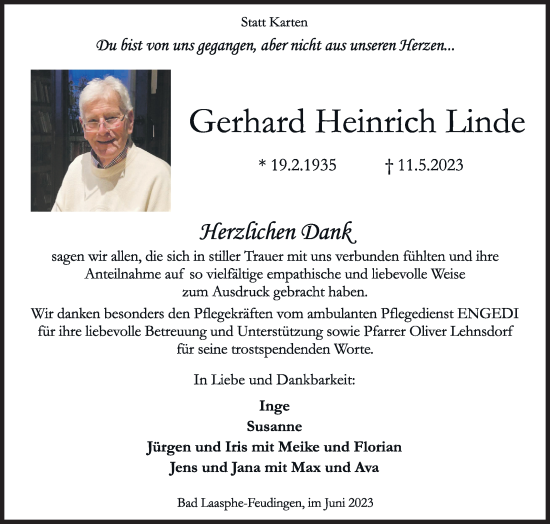 Traueranzeige von Gerhard Heinrich Linde von Siegener Zeitung
