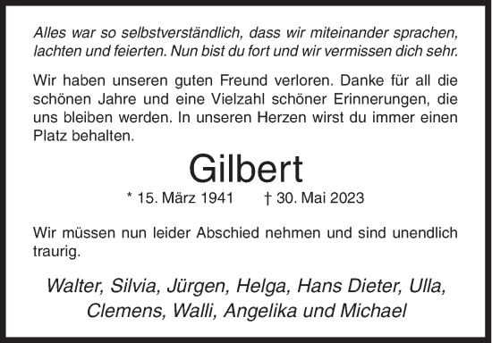 Traueranzeige von Gilbert  von Siegener Zeitung