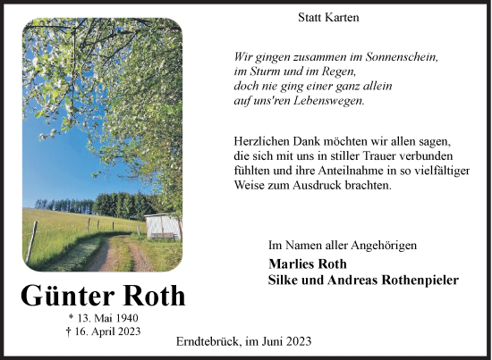 Traueranzeige von Günter Roth von Siegener Zeitung
