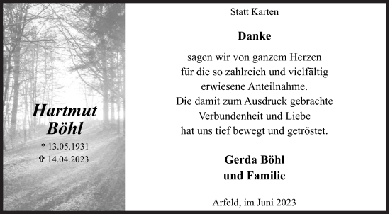 Traueranzeige von Hartmut Böhl von Siegener Zeitung