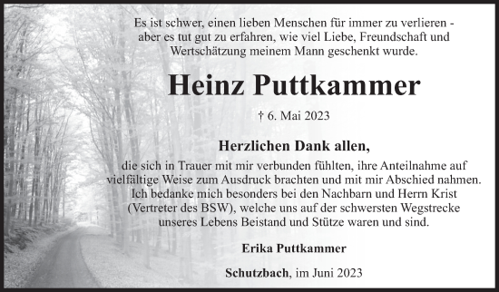 Traueranzeige von Heinz Puttkammer von Siegener Zeitung