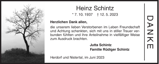Traueranzeige von Heinz Schintz von Siegener Zeitung