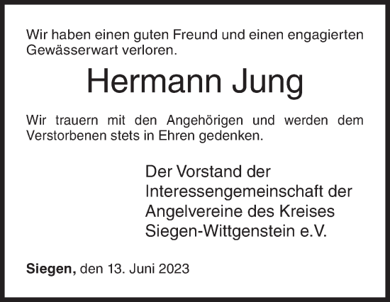 Traueranzeige von Hermann Jung von Siegener Zeitung