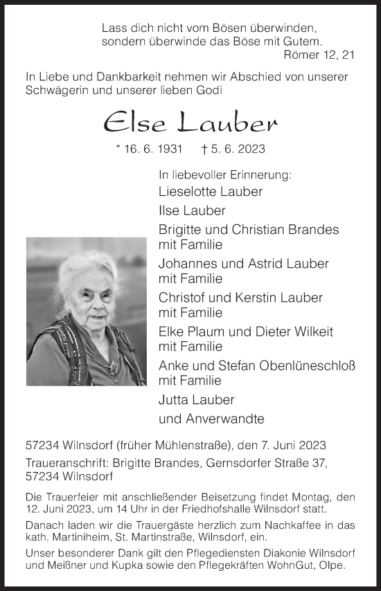 Traueranzeige von Ilse Lauber von Siegener Zeitung