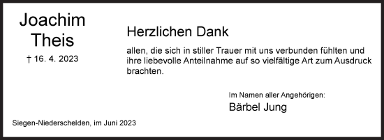 Traueranzeige von Joachim Theis von Siegener Zeitung