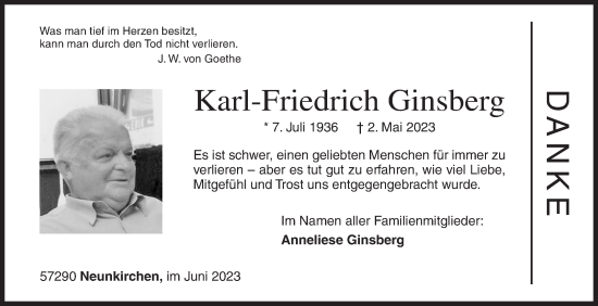 Traueranzeige von Karl-Friedrich Ginsberg von Siegener Zeitung