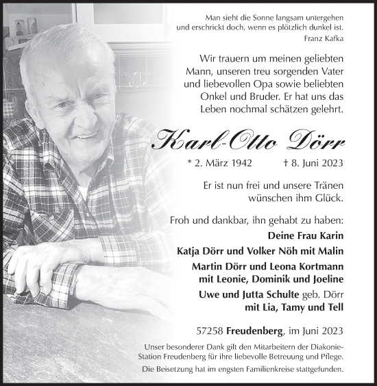 Traueranzeige von Karl-Otto Dörr von Siegener Zeitung