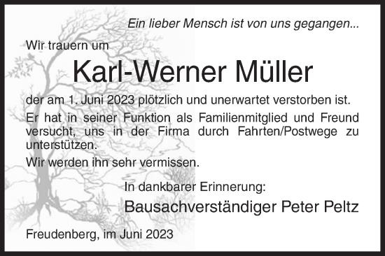 Traueranzeige von Karl-Werner Müller von Siegener Zeitung