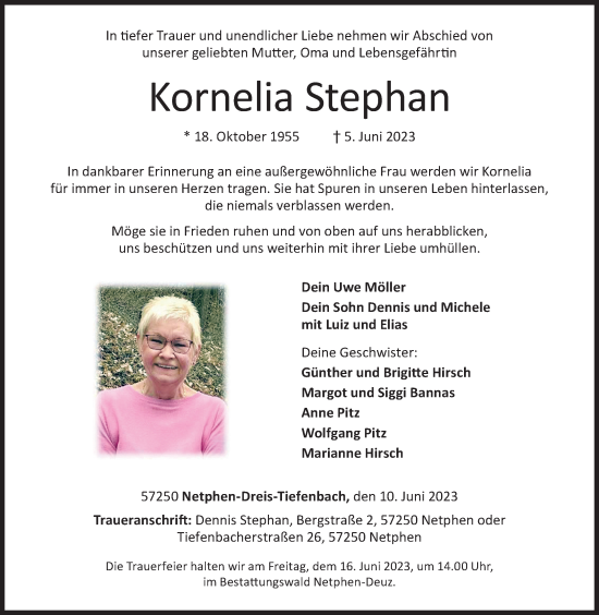 Traueranzeige von Kornelia Stephan von Siegener Zeitung