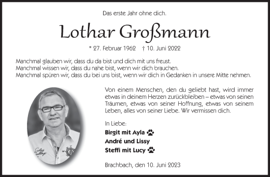 Traueranzeige von Lothar Großmann von Siegener Zeitung