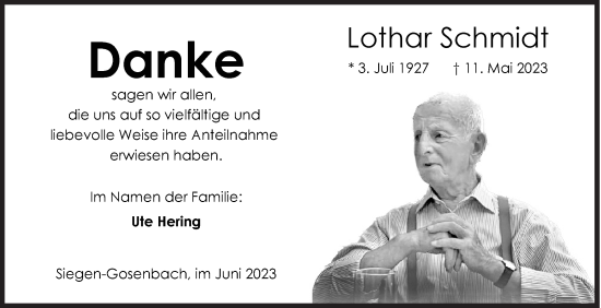 Traueranzeige von Lothar Schmidt von Siegener Zeitung