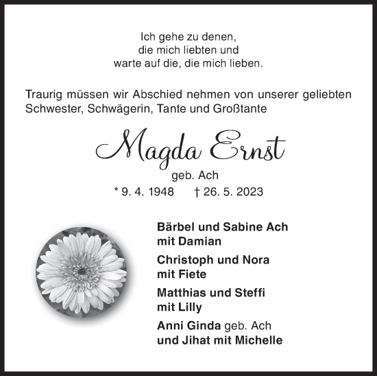 Traueranzeige von Magda Ernst von Siegener Zeitung