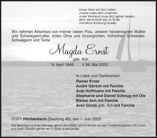 Traueranzeige von Magda Ernst von Siegener Zeitung