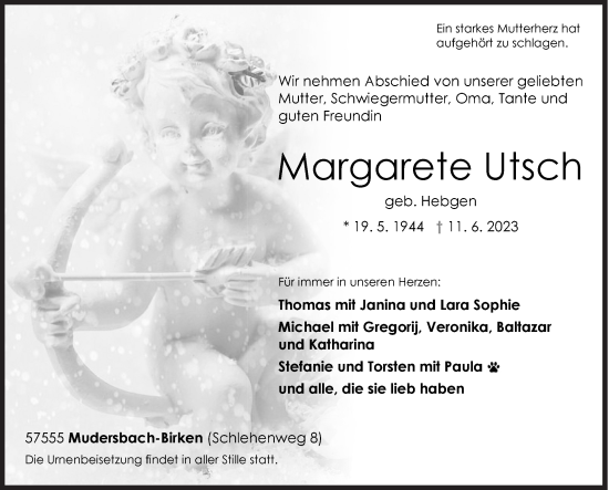 Traueranzeige von Margarete Utsch von Siegener Zeitung