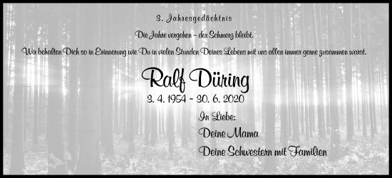 Traueranzeige von Ralf Düring von Siegener Zeitung