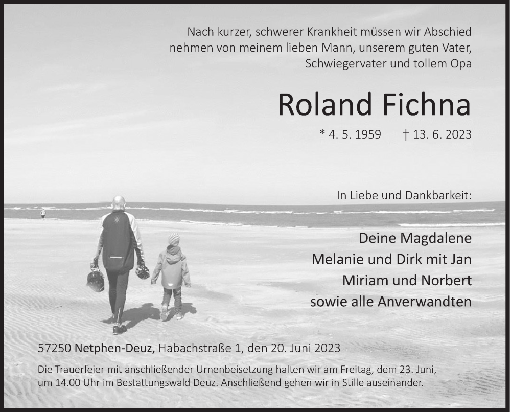  Traueranzeige für Roland Fichna vom 20.06.2023 aus Siegener Zeitung