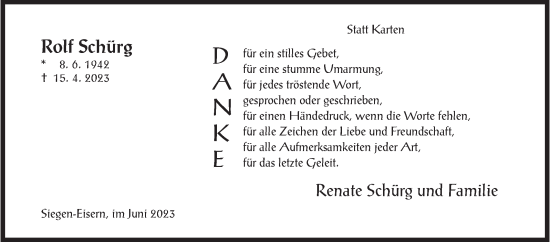 Traueranzeige von Rolf Schürg von Siegener Zeitung