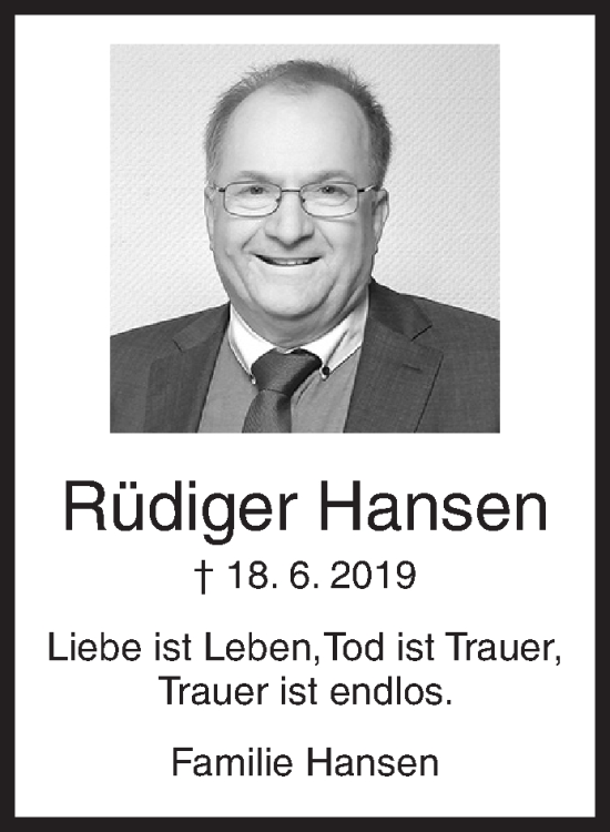 Traueranzeige von Rüdiger Hansen von Siegener Zeitung