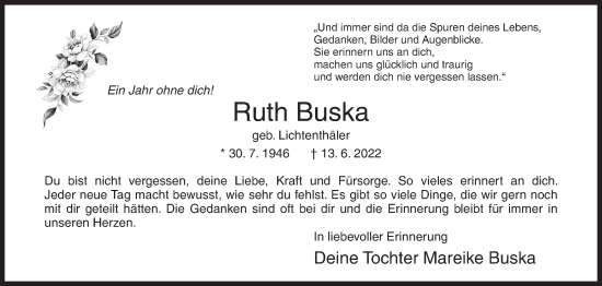 Traueranzeige von Ruth Buska von Siegener Zeitung