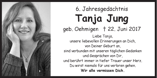 Traueranzeige von Tanja Jung von Siegener Zeitung