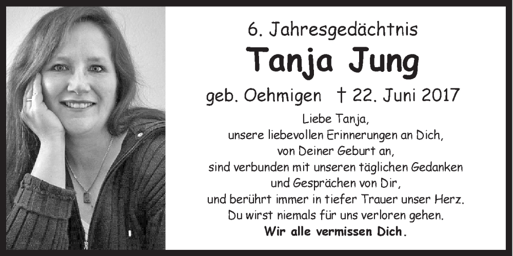  Traueranzeige für Tanja Jung vom 22.06.2023 aus Siegener Zeitung