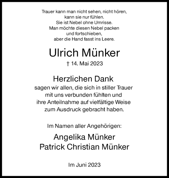 Traueranzeige von Ulrich Münker von Siegener Zeitung