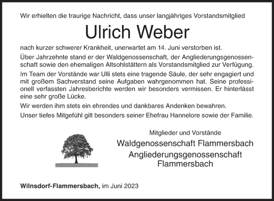 Traueranzeige von Ulrich Weber von Siegener Zeitung