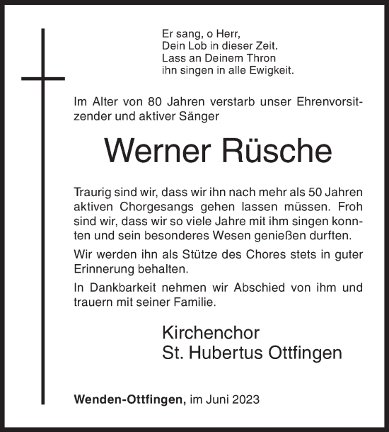 Traueranzeige von Werner Rüsche von Siegener Zeitung