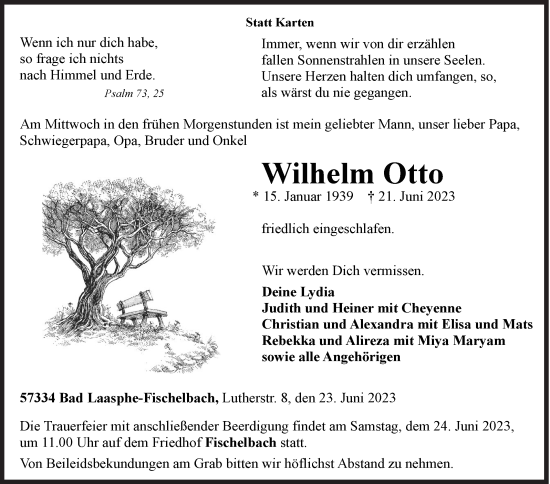 Traueranzeige von Wilhelm Otto von Siegener Zeitung