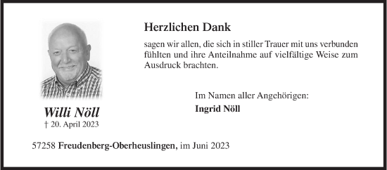 Traueranzeige von Willi Nöll von Siegener Zeitung