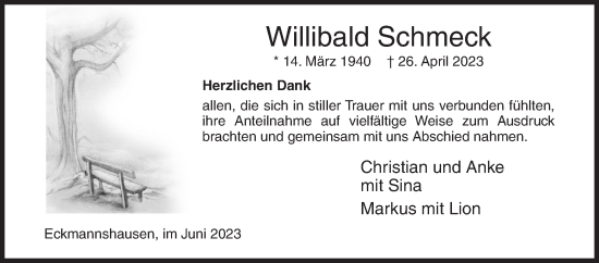 Traueranzeige von Willibald Schmeck von Siegener Zeitung
