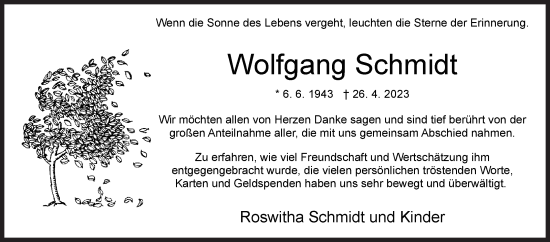 Traueranzeige von Wolfgang Schmidt von Siegener Zeitung