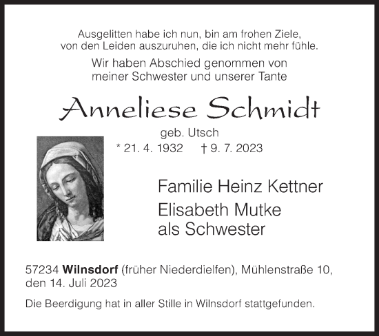 Traueranzeige von Anneliese Schmidt von Siegener Zeitung