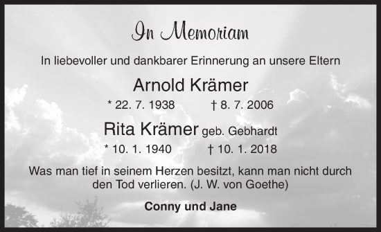 Traueranzeige von Arnold Krämer von Siegener Zeitung