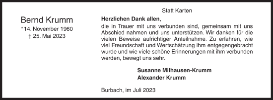 Traueranzeige von Bernd Krumm von Siegener Zeitung