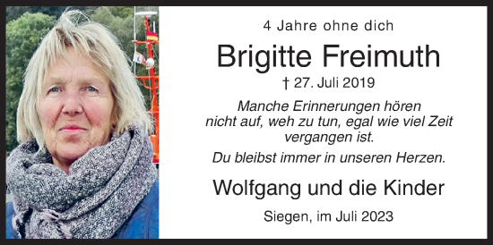 Traueranzeige von Brigitte Freimuth von Siegener Zeitung