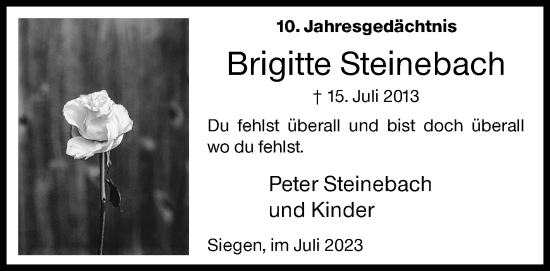 Traueranzeige von Brigitte Steinebach von Siegener Zeitung