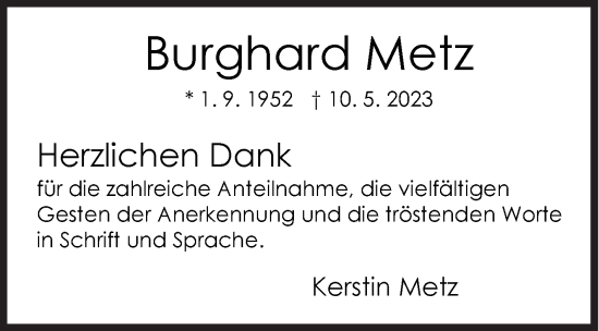 Traueranzeige von Burghard Metz von Siegener Zeitung